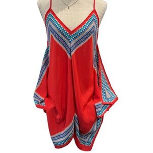 Meraki Vibrant Red and Blue Patterned Tunic large boho flowy